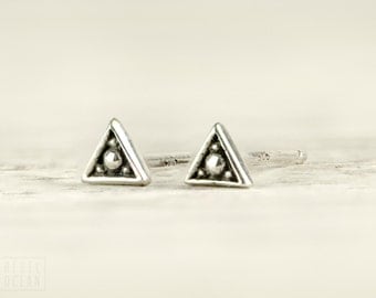 Silver Stud Earrings Sterling Silver Triangle Earrings Bohemian Jewelry - CST002SS T1