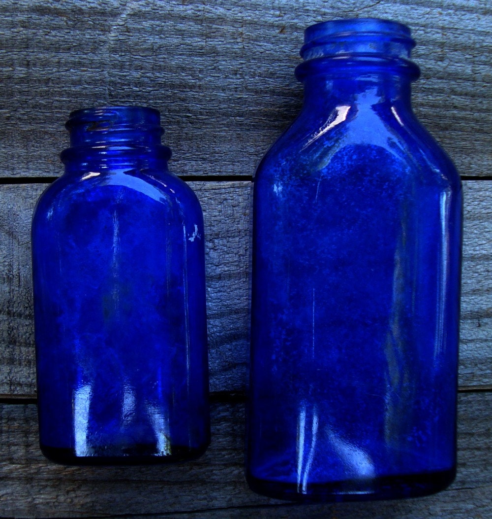 Blue Antique Medicine Bottles Vintage Cobalt By Adasleftoverlove