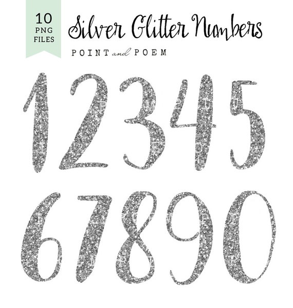 numbers clip art silver glitter hand painted scrapbooking