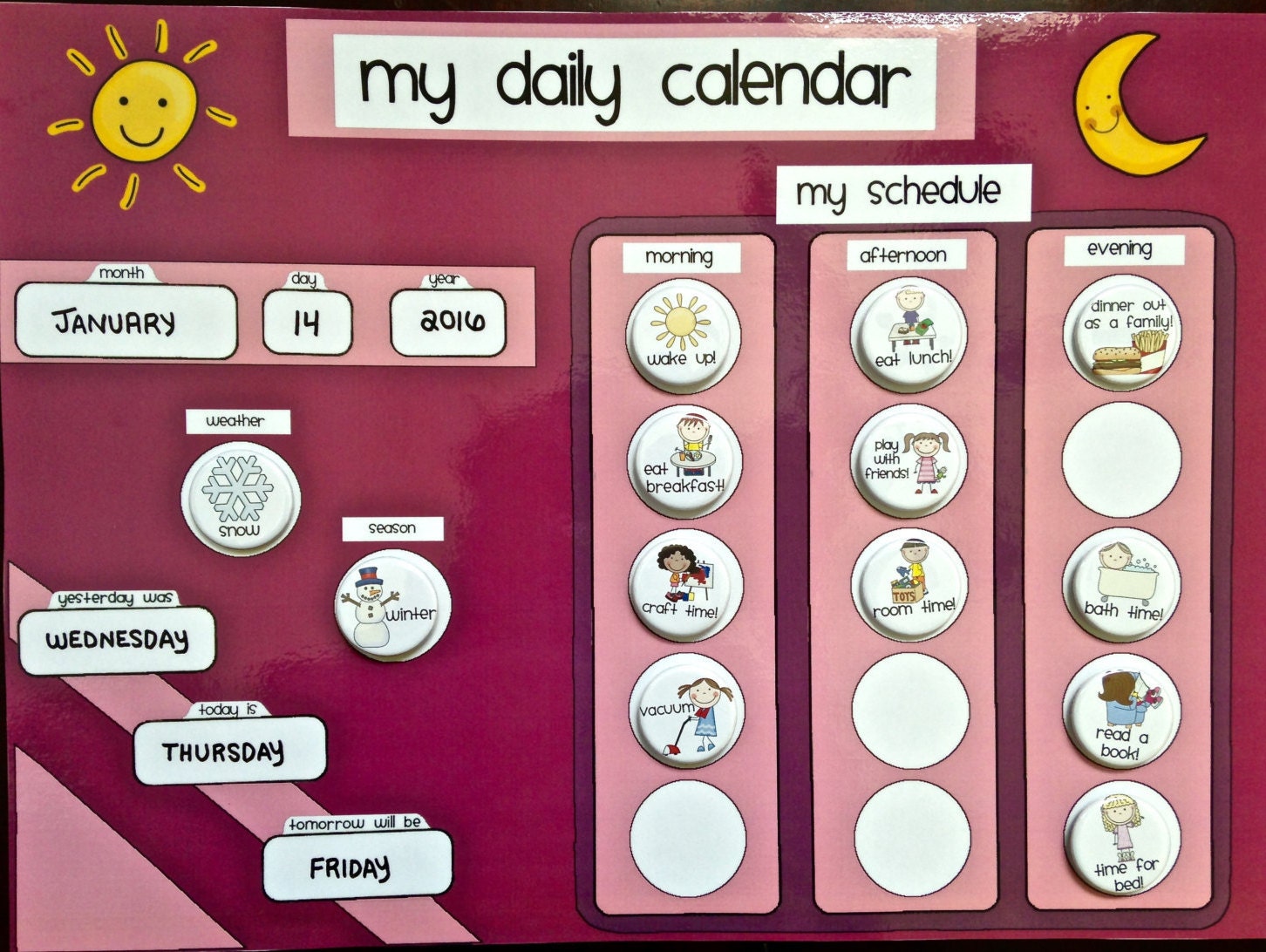 Daily Kids Magnet Calendar Schedule Activity & Chore Chart