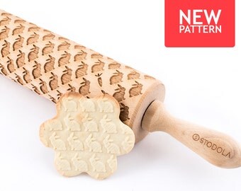 Rabbits - Embossed, engraved rolling pin for cookies