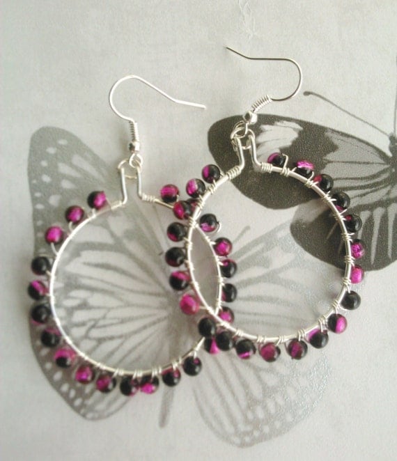 Wire wrapped bead hoop earrings by PunkityTrinkets on Etsy
