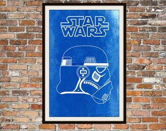 Star Wars Stormtrooper - Blueprint Art of Stormtrooper Left View Technical Drawings Engineering Drawings Patent Blue Print Art Item 0096