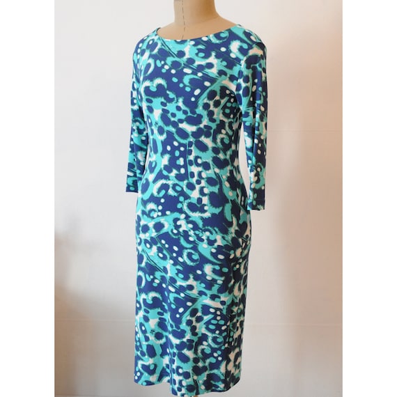 Leopard Print Turquoise Dress Knee Length Dress Viscose by Lunpao