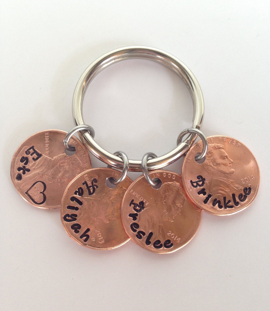 Penny Keychain Family Penny Key Ring Hand Stamped Names