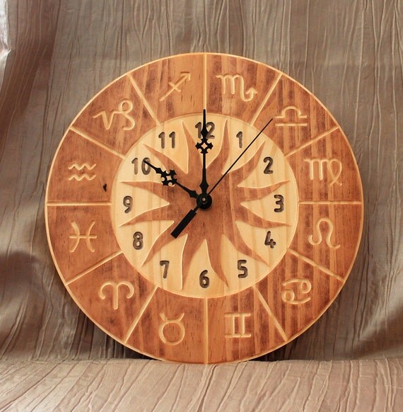 Zodiac clock Wood clock Horoscope Astrology by BunBunWoodworking