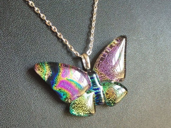 Dichroic Glass Butterfly Pendant by starlingstudiosix on Etsy