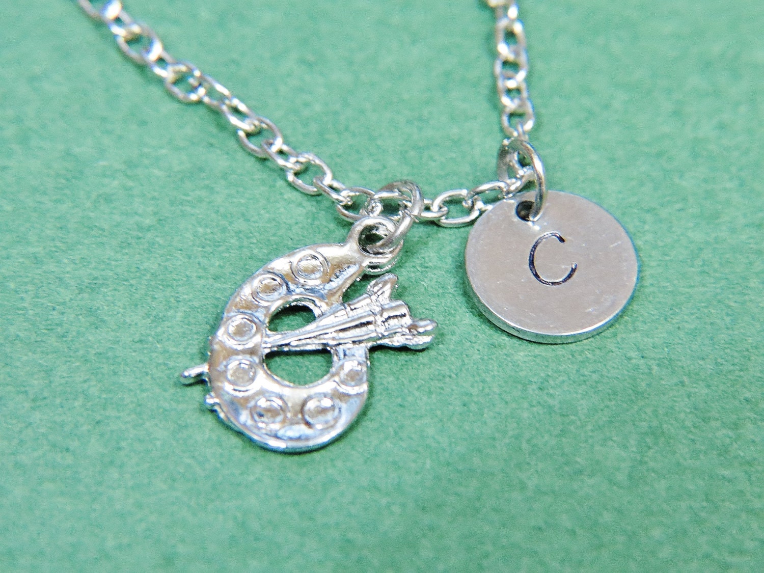 Silver Paint Palette Charm Necklace with by HandStampedJewelry55