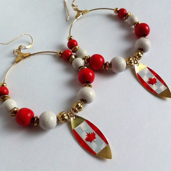Canada Flag Gold Hoop Earrings by SatYugaCanada on Etsy