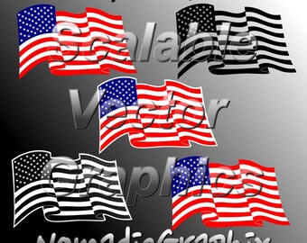 5 Waving American Flag Designs - Vector Cut Files - SVG / DXF / EPS
