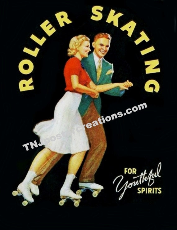Retro 1950s Roller Skating Poster For by on Etsy
