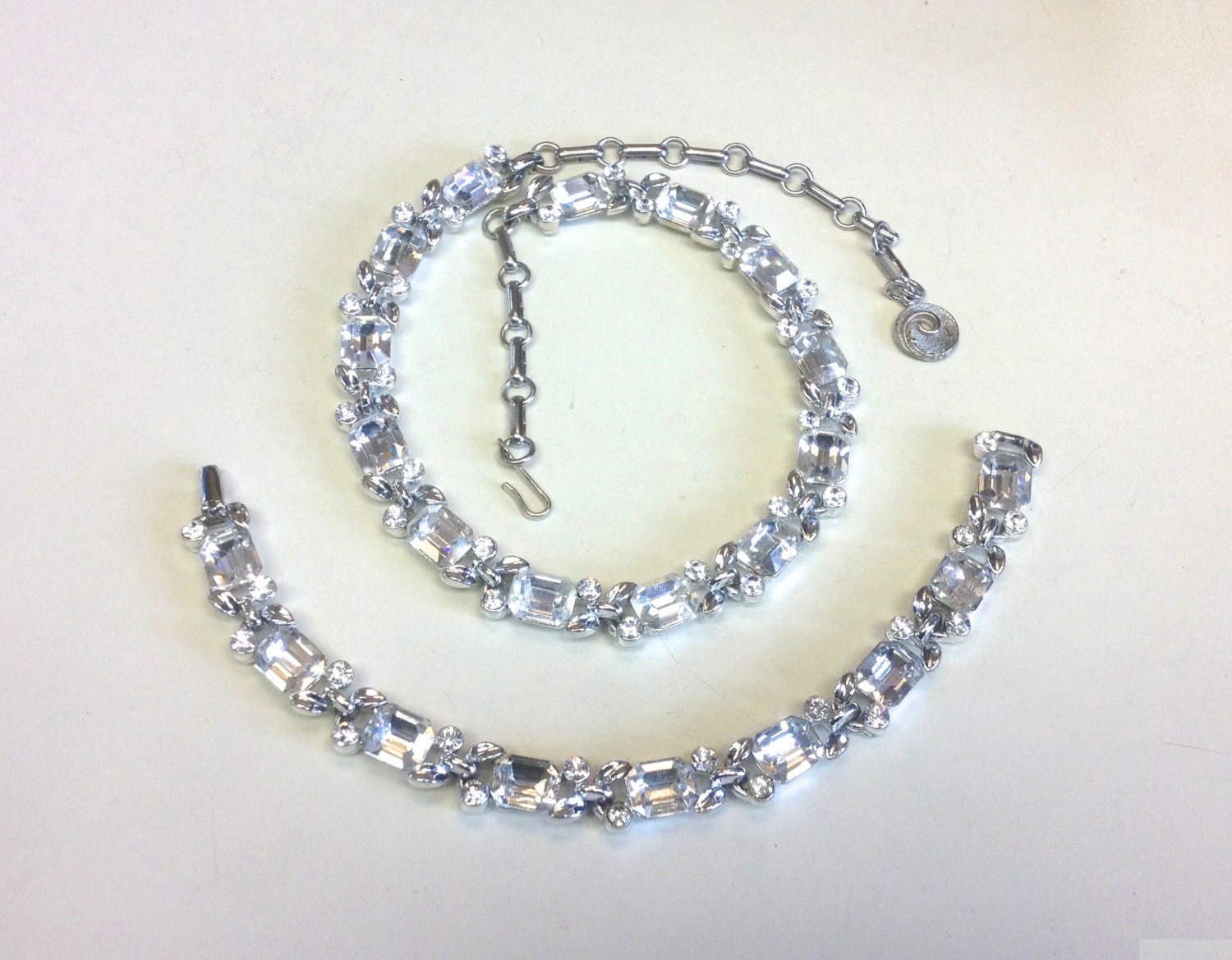 50s Silver Rhinestone Choker Necklace & Bracelet Lisner