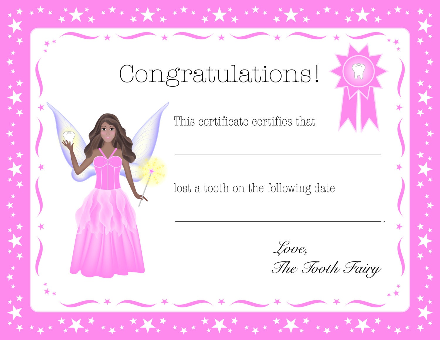 Tooth Fairy Certificate Printable Girl That Are Old Fashioned Blank 