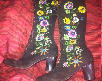 Jerry Edouard Penny Lane Hand Embroidered Vintage Hippy Boots