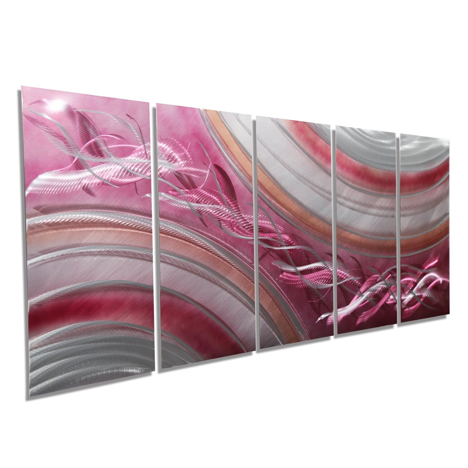 Pink & Silver Modern Metal Painting Abstract Metal Wall Art