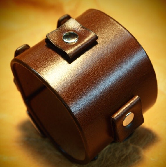 Leather Cuff watchband bracelet Brown vintage Depp style made for You in New York City by Freddie Matara Uncommon handmade quality!