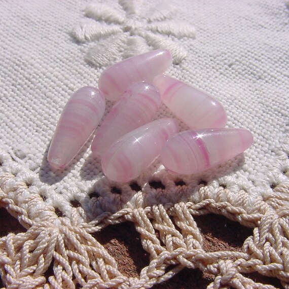 Rose Pink Opalescent Drops Vintage Glass Beads by vintagebeadnut