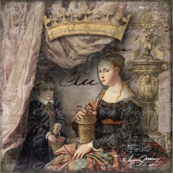 Girls of Royalty Digital Collage Greeting Card (Suitable for Framing)
