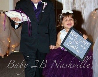 Flower Girl Dress Ivory Dress Plum Dres Pearl Satin Rosette Dress Wedding Dress Baby Dress Toddler Tutu Dress Girls Tulle Dress