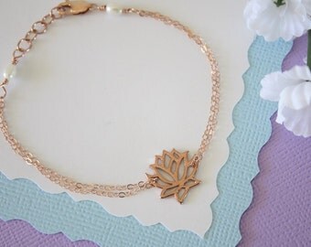 Rose Gold Lotus Bracelet, Pink Gold Bracelet, Yoga Bracelet, Lotus Flower, Gold Yoga Bracelet, Karma, Rose Gold