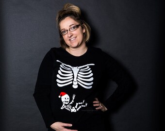 Santa Baby Skeleton with Mommy Ribs Iron on decals for DIY Pregnant Skeleton Maternity Shirt