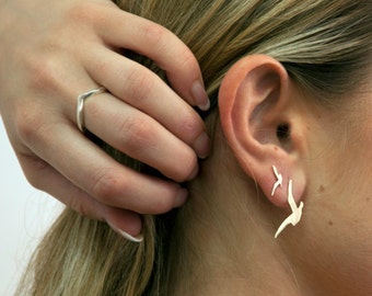 Seagull stud Earrings , Flying Seagull Posts , Silver Bird Earrings , Large Bird Earrings
