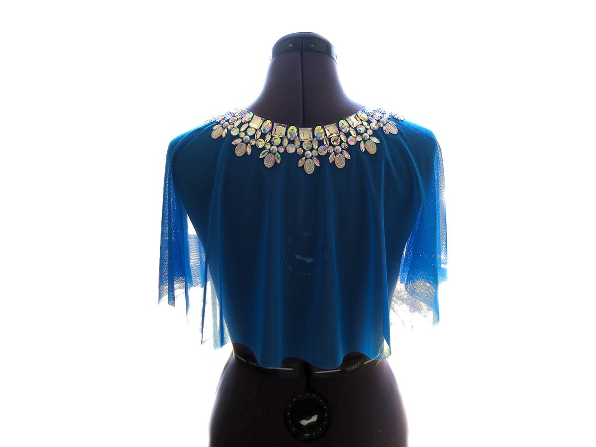 Sheer Royal Blue Rhinestone Capelet Bridal Capelet Custom