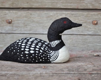 Felt Loon Sculpture - Needle Felted Loon - Needle Felted bird - Soft Sculpture - Felt Animal - Romney Wool - lake Decor - Lake Cabin Décor