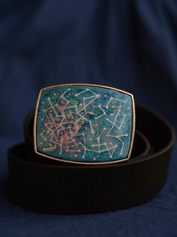 Interchangeable belt buckle/ leather belt/ Constellations belt