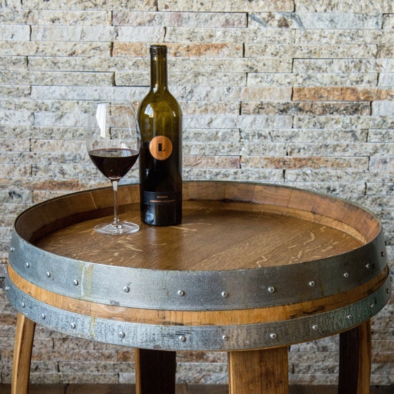 Golden Oak Wine Barrel Side Table with Cross Braces