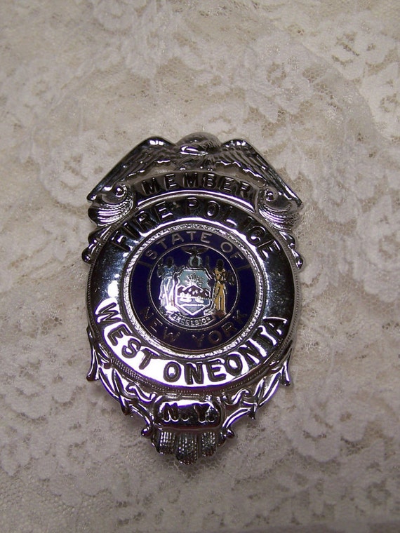 Vintage Fire Police Badge West Oneonta NYS Fire Fighters