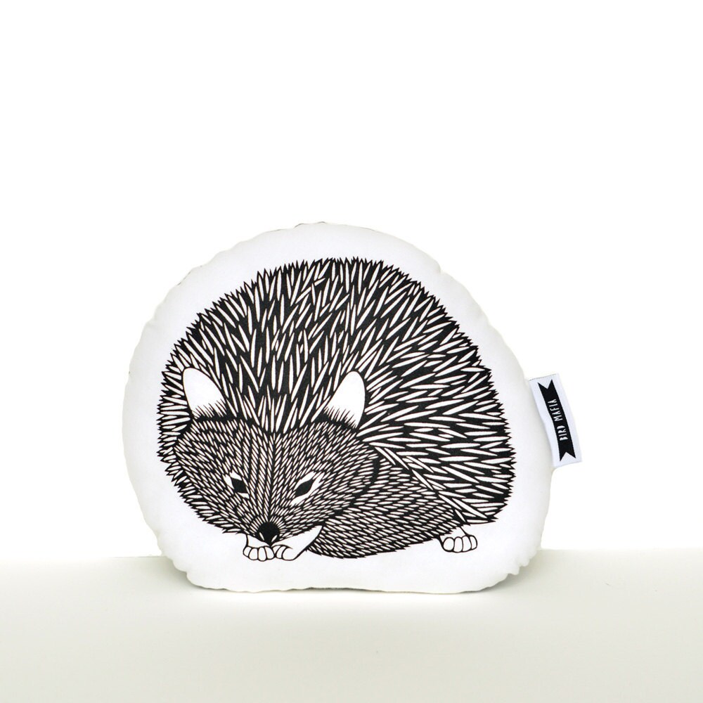 hedgehog pillow hedgehog plush black and white animal by birdmafia