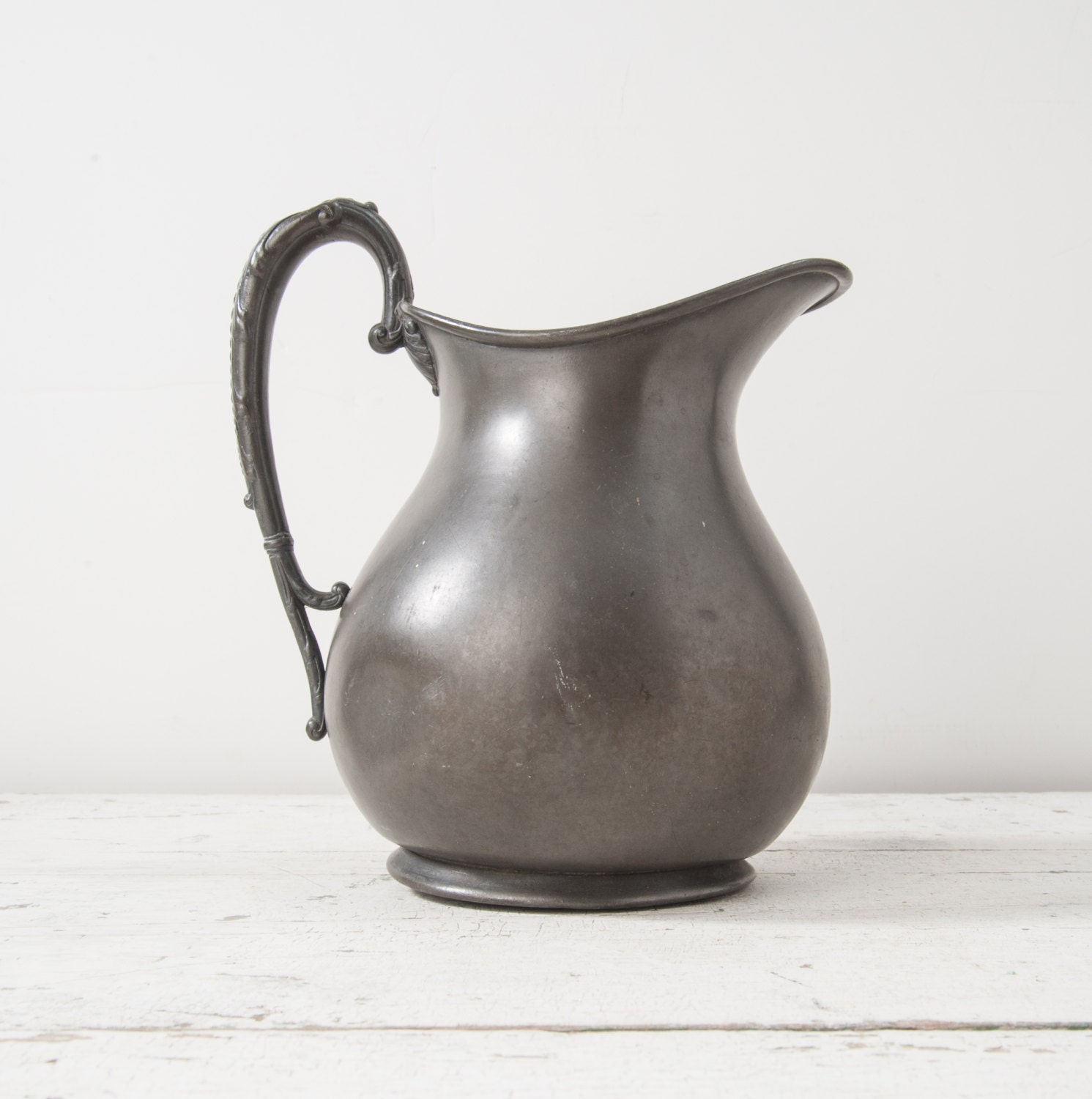 Vintage Pewter Pitcher Antique 1900 Farmhouse by fallaloft