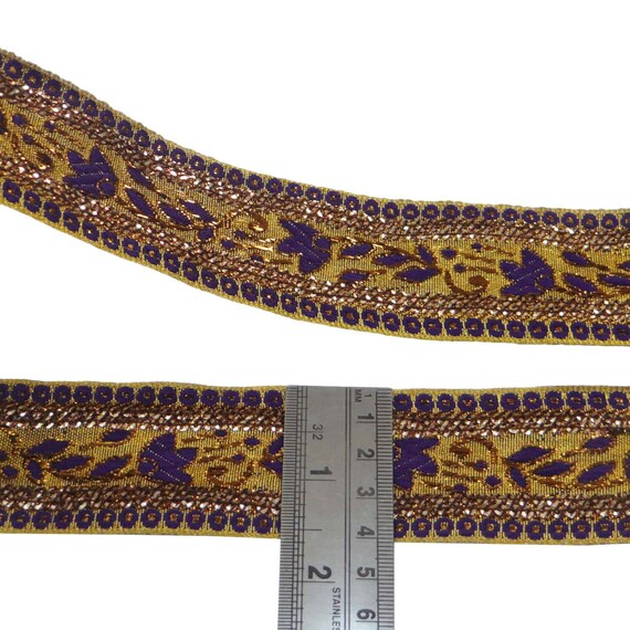 Jacquard Ribbon Purple Trim Sari Border Metallic Gold