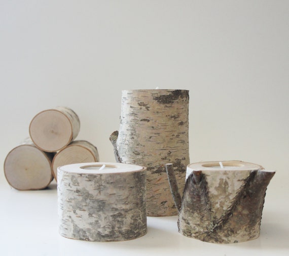 natural white birch wood candle holders set of by urbanplusforest