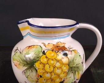 Italian Ceramic Pitcher with Hand Painted Grape Design