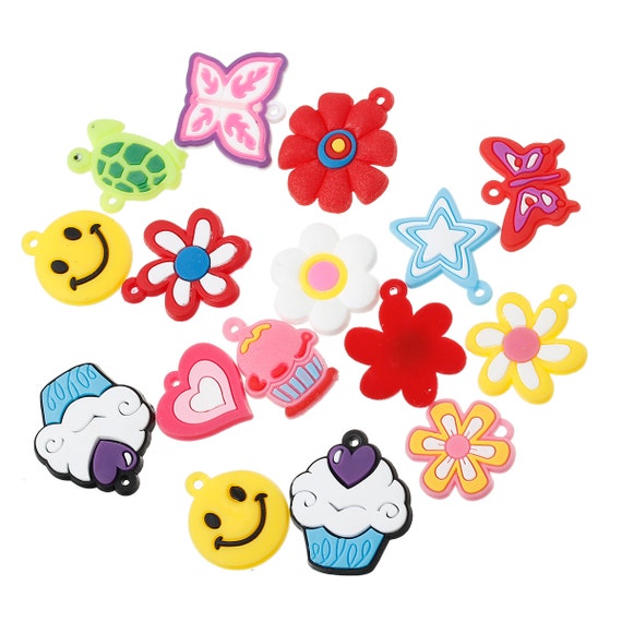 SALE BULK 50 Assorted Charm Pendants Colorful Silicone Shapes