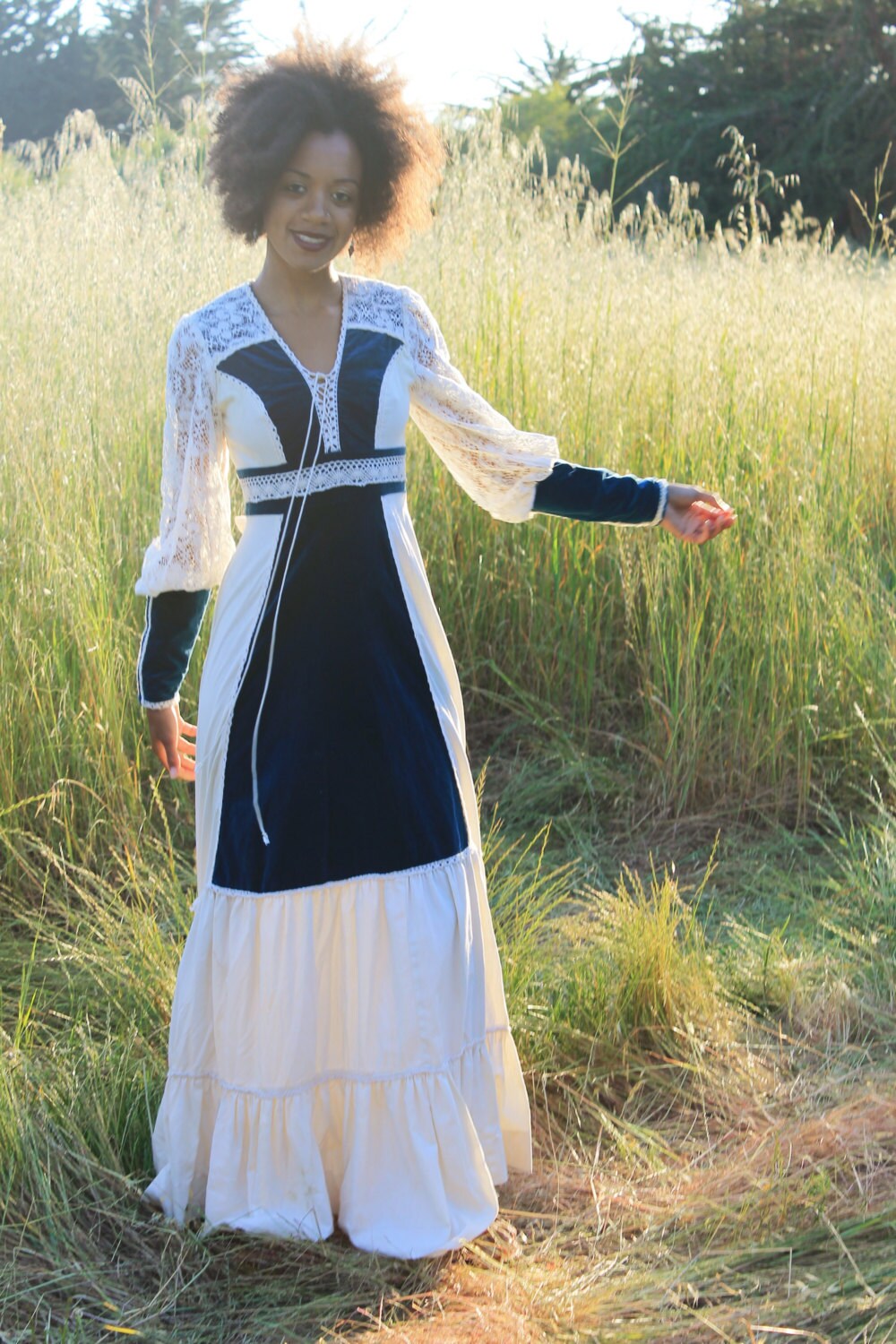 MOONBEAM Vintage Gunne Sax Formal Dress 1970's Blue Velvet