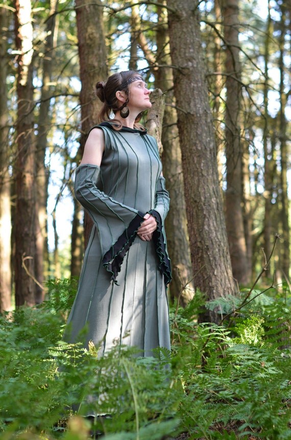 Forest Druid Outfit Long Dress Armwarmers Cotton by technodolly