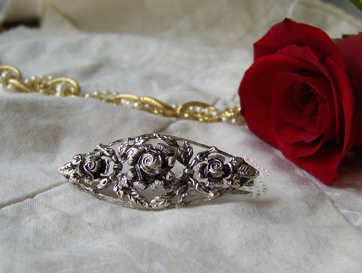 Vintage Sterling Silver Brooch Sterling Rose Buds By Cynthiasattic