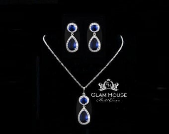 Sapphire Wedding Jewelry,Blue Jewelry Set,Sapphire earrings,sapphire necklace,blue jewelry,something blue,gifts for women,navy wedding
