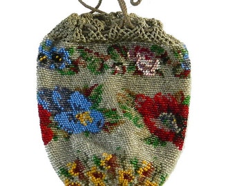 Colorful Antique Micro Bead Reticule Handbag