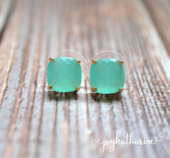 Mint Green Earrings Large Stud Earrings Cushion by JoyKatharine