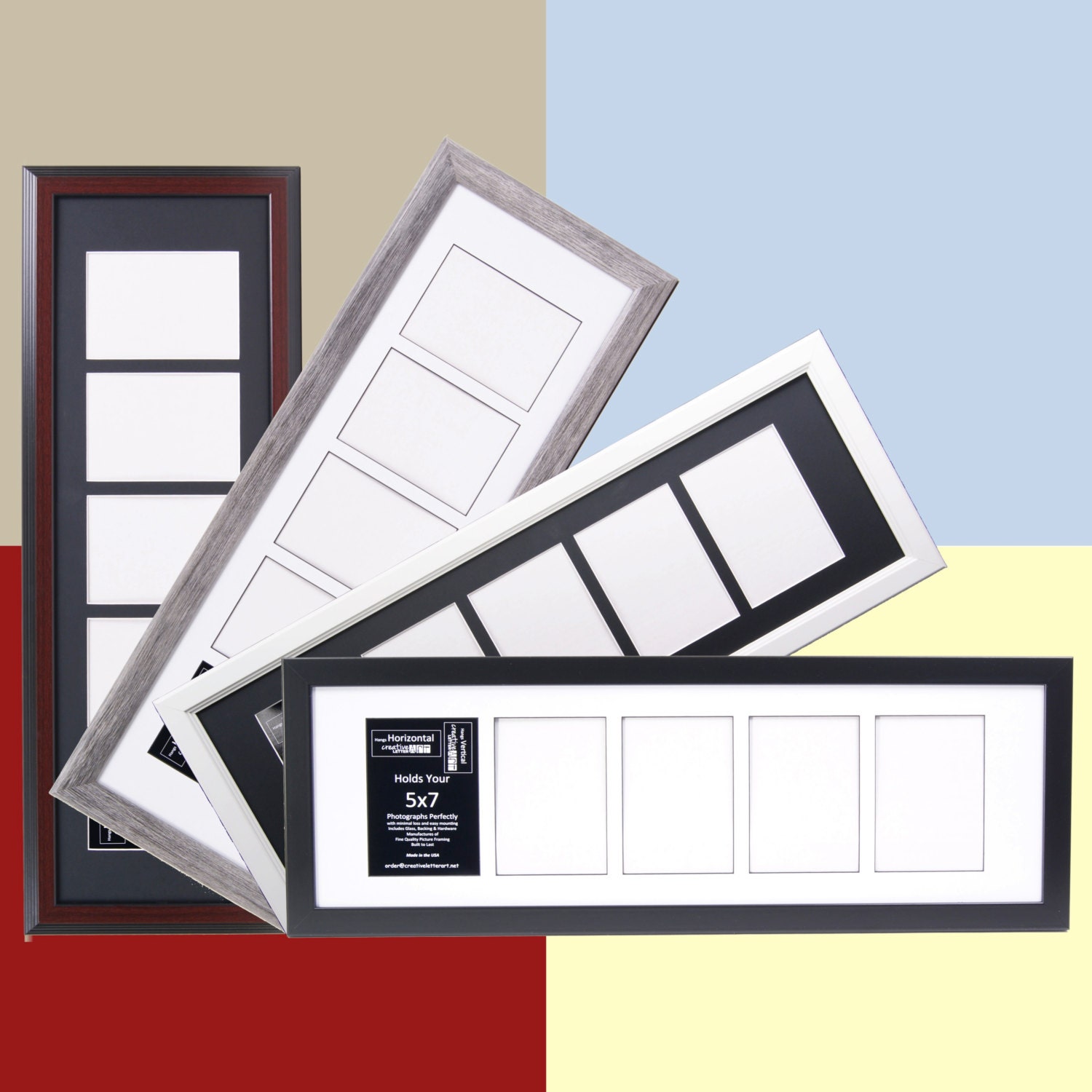 5x7 Multiple 5 Opening Picture Frames with 10x32 Collage Mat