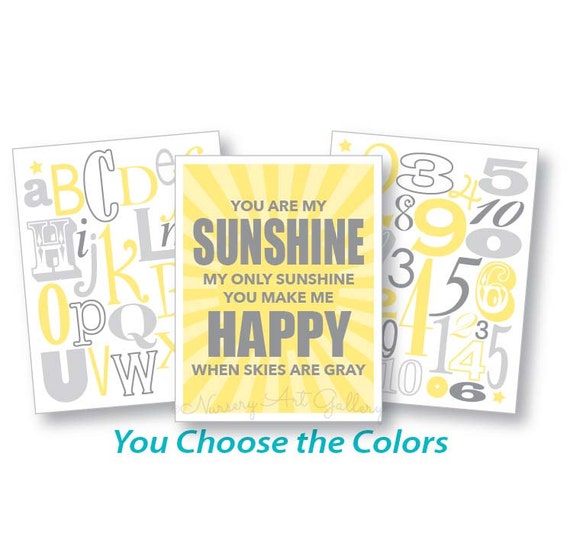 yellow and gray nursery you are my sunshine by NurseryArtGallery