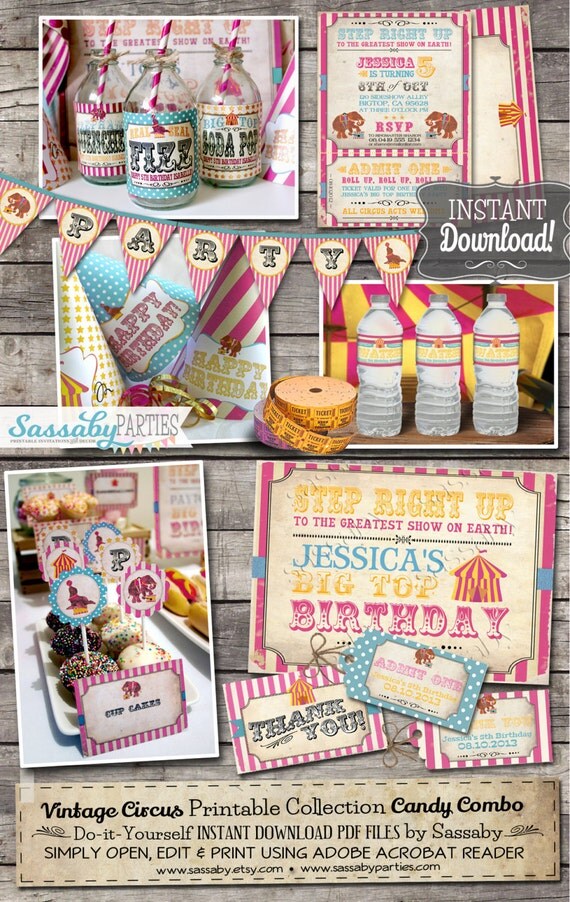 Vintage Circus Party Collection - INSTANT DOWNLOAD - Candy Combo - Circus Carnival Big Top Birthday Party Decorations by Sassaby Parties Il_570xn