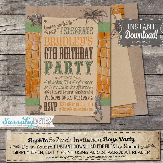 Reptile Invitation - INSTANT DOWNLOAD - Editable & Printable Boys Birthday Party Invitation by Sassaby Parties Il_570xn