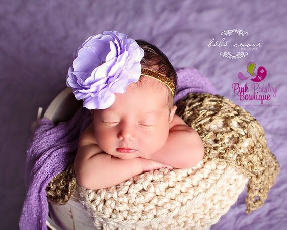 Lavendar and Gold Baby Headband - Lavendar 1st Birthday - Baby Hairbow - Purple & Gold Bows - Gold Bows - headband baby -Baby bows Sparkle
