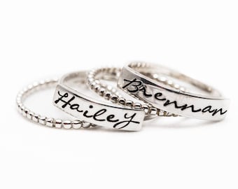 Stacking name ring - Stackable Name Rings - Mother's Day -Trendy Sterling Silver Stacking Rings- Mother's Day Gift idea - The Charmed Wife
