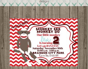 Sock Monkey Invitation Printable - Boys Birthday, Baby Shower, etc.